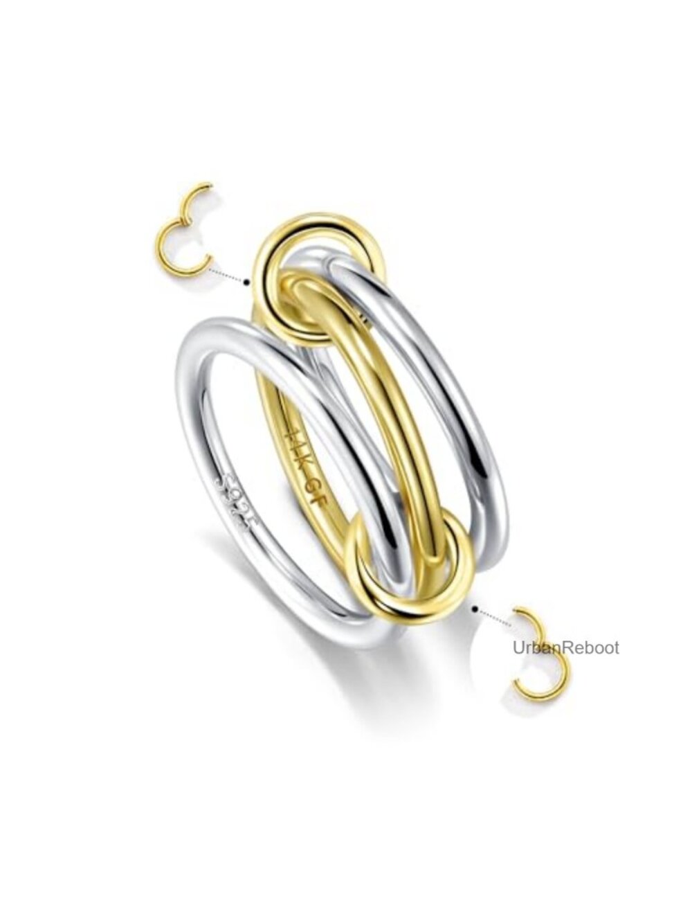14K Gold Filled & Silver Stacking Rings Set, Detachable Openable Non Tarnish
